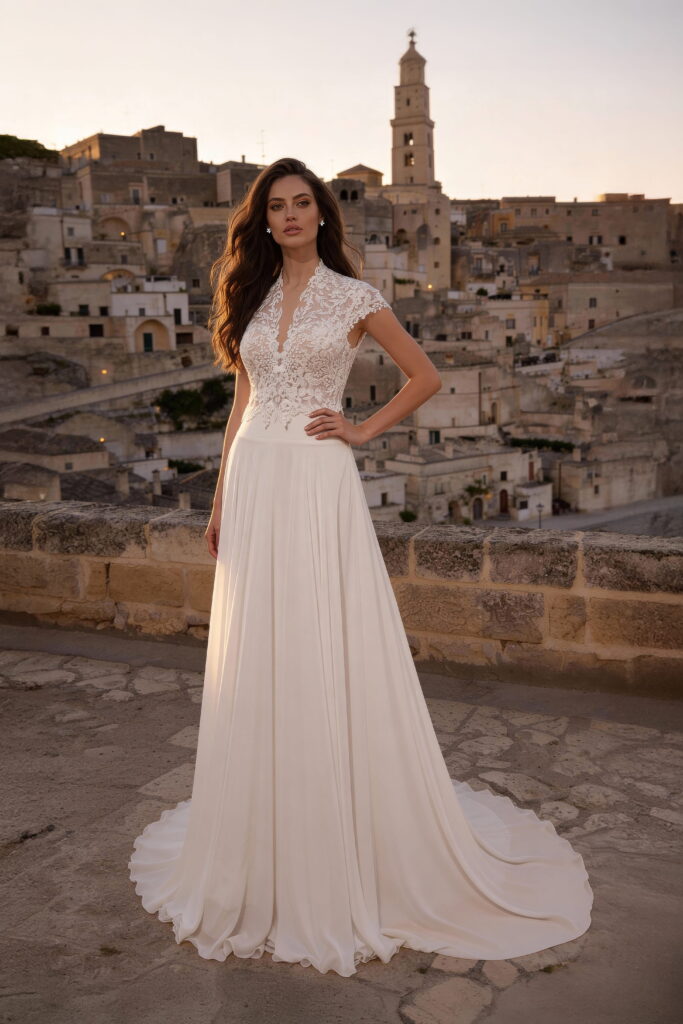monica loretti-brautatelier ried-8425-a-linie-chiffon-spitze-kurzarm-taillenband-v-ausschnitt-runder ruecken-ivory-nude-vorne-1 monica loretti-brautatelier ried-8425-a-linie-chiffon-spitze-kurzarm-taillenband-v-ausschnitt-runder ruecken-ivory-nude-vorne-1